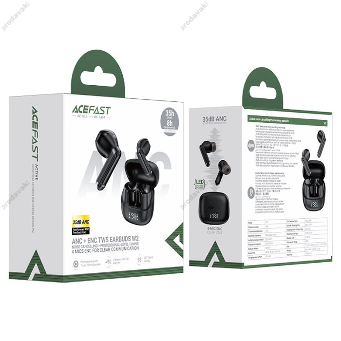 Бездротові Bluetooth навушники ACEFAST W2 Earbuds ANC TWS BT 5.4 Black