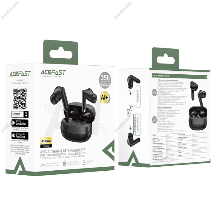 Бездротові Bluetooth навушники ACEFAST W8 Earbuds AI Translation ENC TWS BT 6.0 Black