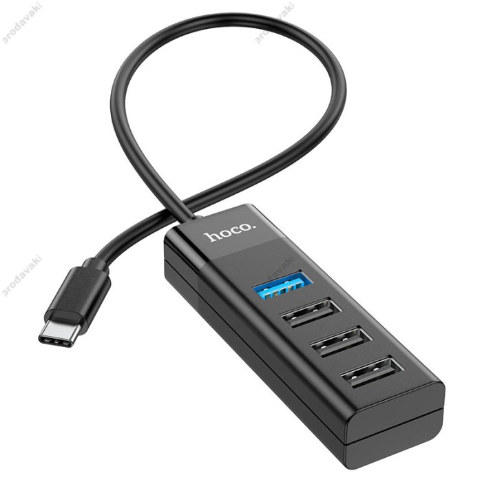 USB-Хаб HOCO HB25 Easy mix converter 4в1 Type-C to USB 3.0+3xUSB 2.0 Black