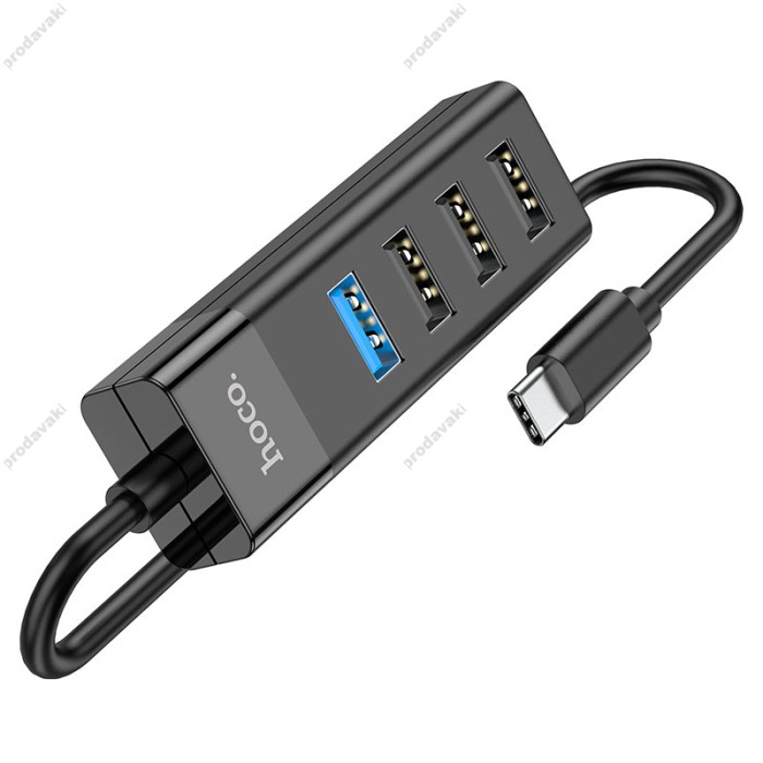 USB-Хаб HOCO HB25 Easy mix converter 4в1 Type-C to USB 3.0+3xUSB 2.0 Black