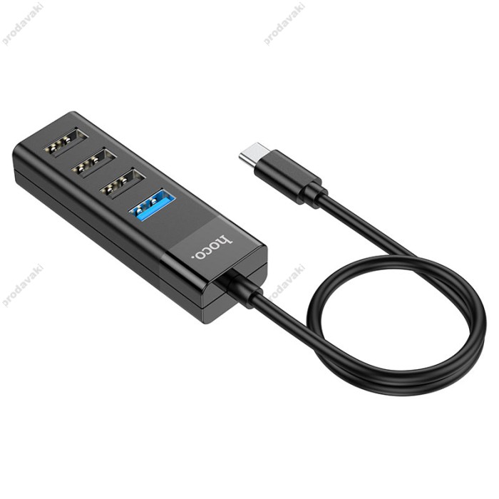 USB-Хаб HOCO HB25 Easy mix converter 4в1 Type-C to USB 3.0+3xUSB 2.0 Black