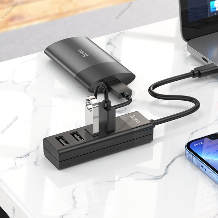 USB-Хаб HOCO HB25 Easy mix converter 4в1 Type-C to USB 3.0+3xUSB 2.0 Black
