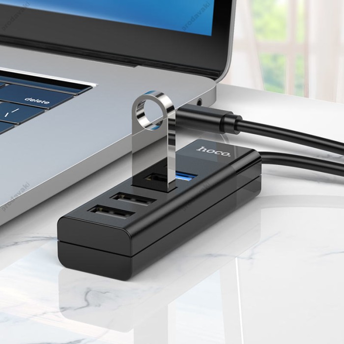 USB-Хаб HOCO HB25 Easy mix converter 4в1 Type-C to USB 3.0+3xUSB 2.0 Black