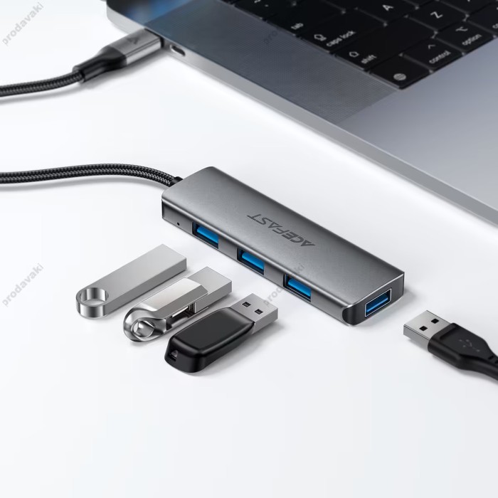 USB-Хаб ACEFAST J15 Multifunction Adapter 4в1 Type-C to 4xUSB 3.0 Grey