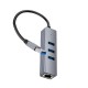 USB-Хаб Hoco HB34 Easy link USB Gigabit Ethernet adapter 4в1 USB to 3xUSB 3.0+RJ45 Metal Grey