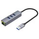 USB-Хаб Hoco HB34 Easy link USB Gigabit Ethernet adapter 4в1 USB to 3xUSB 3.0+RJ45 Metal Grey
