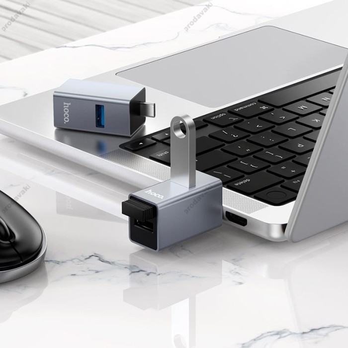 USB-Хаб Hoco HB54A converter 3в1 Type-C to 2xUSB 2.0+USB 3.0 Grey
