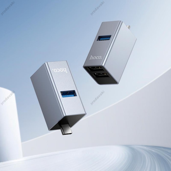 USB-Хаб Hoco HB54A converter 3в1 Type-C to 2xUSB 2.0+USB 3.0 Grey