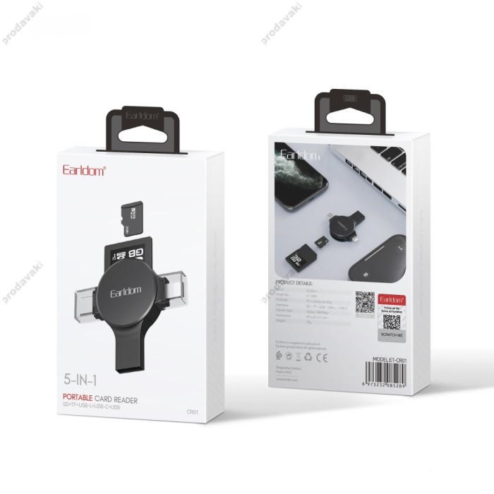 Кардрідер Earldom ET-CR01 2в1 SD/TF USB/Type-C/Lightning card reader Black