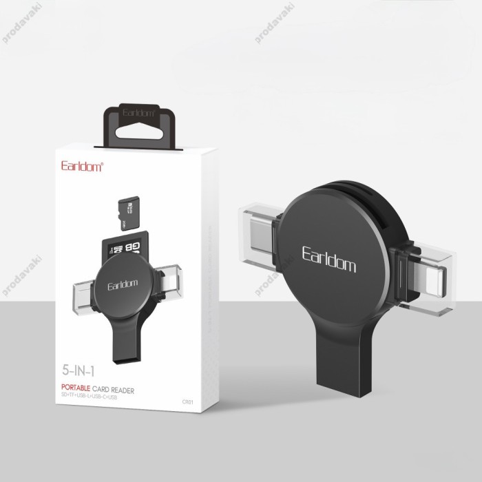 Кардрідер Earldom ET-CR01 2в1 SD/TF USB/Type-C/Lightning card reader Black