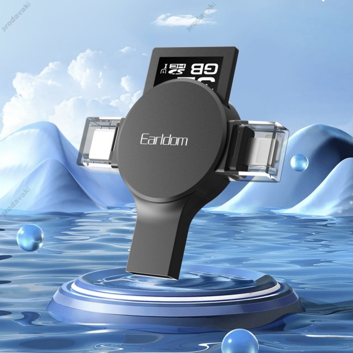 Кардрідер Earldom ET-CR01 2в1 SD/TF USB/Type-C/Lightning card reader Black