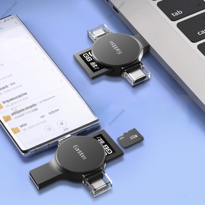 Кардрідер Earldom ET-CR01 2в1 SD/TF USB/Type-C/Lightning card reader Black