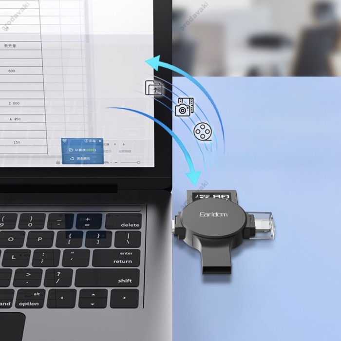 Кардрідер Earldom ET-CR01 2в1 SD/TF USB/Type-C/Lightning card reader Black