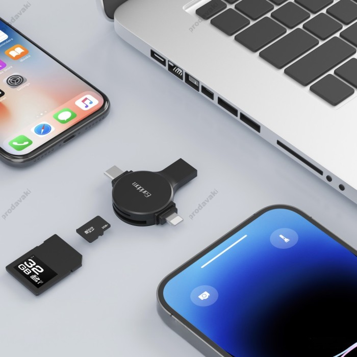 Кардрідер Earldom ET-CR01 2в1 SD/TF USB/Type-C/Lightning card reader Black