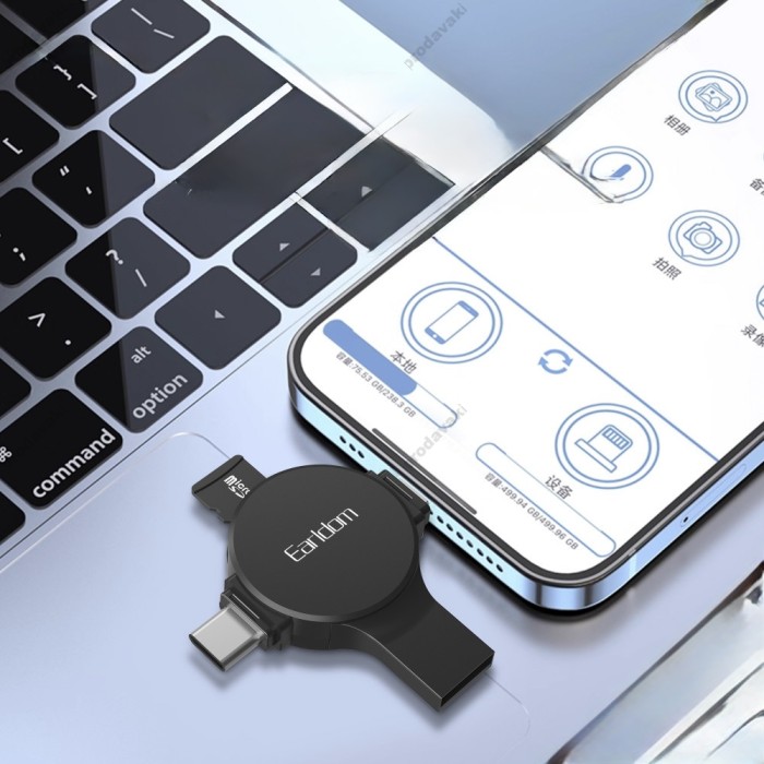 Кардрідер Earldom ET-CR01 2в1 SD/TF USB/Type-C/Lightning card reader Black
