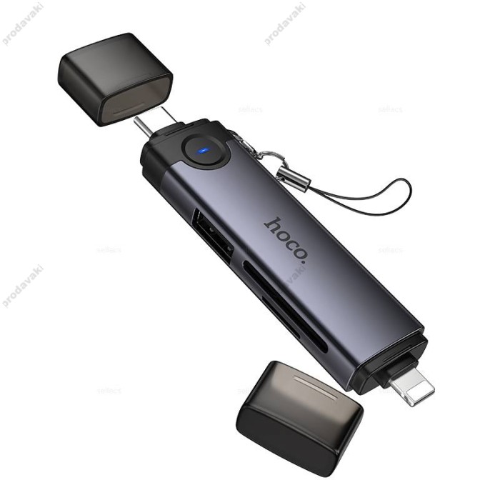 Кардрідер HOCO HB56A Victory 3в1 SD/TF/USB Lightning/Type-C 3.0 card reader Grey