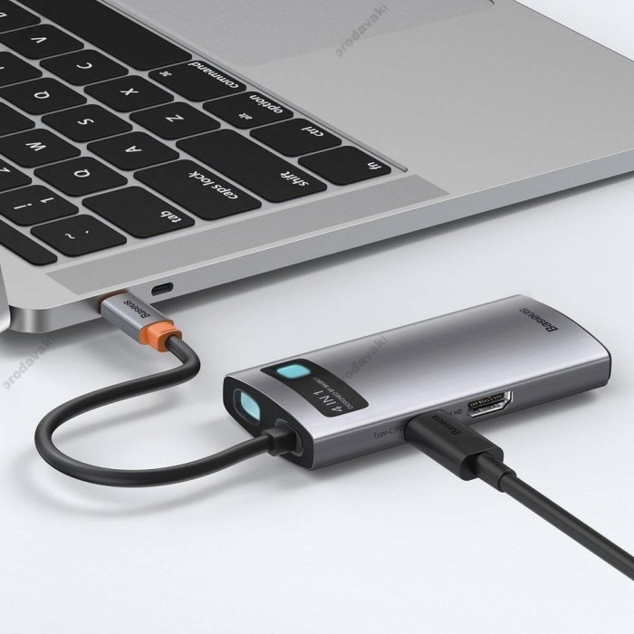 USB-Хаб Baseus Metal Gleam Series Multifunctional Type-C to HDMI+USB3.0+USB2.0+PD CAHUB-CY0G Grey