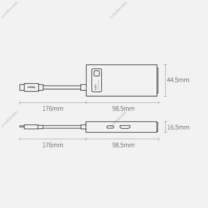 USB-Хаб Baseus Metal Gleam Series Multifunctional Type-C to HDMI+USB3.0+USB2.0+PD CAHUB-CY0G Grey