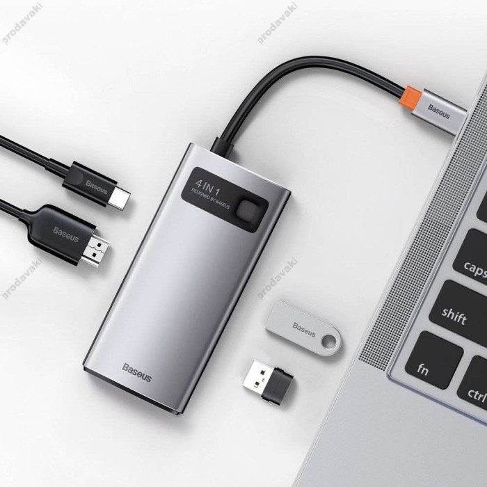 USB-Хаб Baseus Metal Gleam Series Multifunctional Type-C to HDMI+USB3.0+USB2.0+PD CAHUB-CY0G Grey