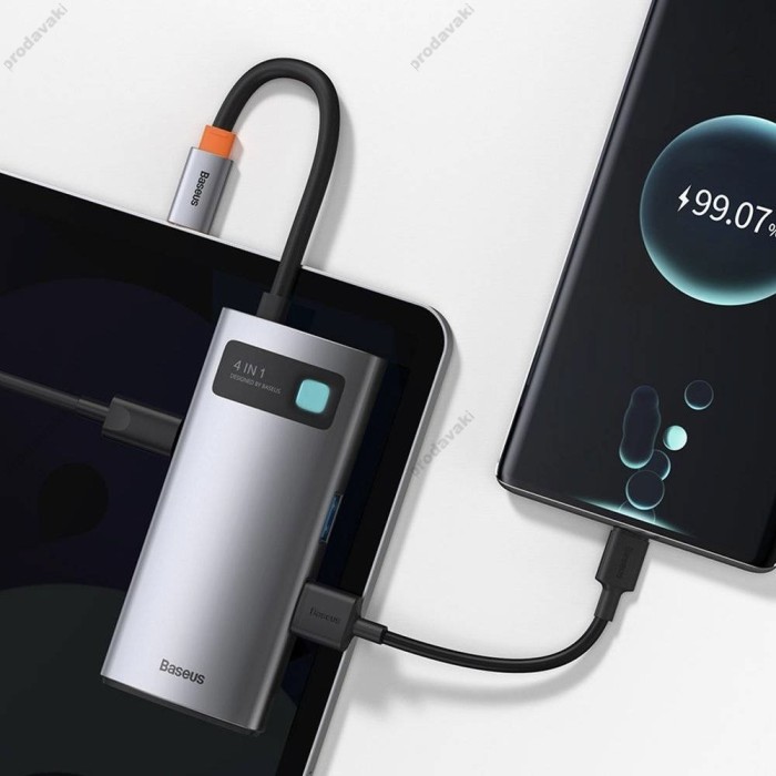 USB-Хаб Baseus Metal Gleam Series Multifunctional Type-C to HDMI+USB3.0+USB2.0+PD CAHUB-CY0G Grey