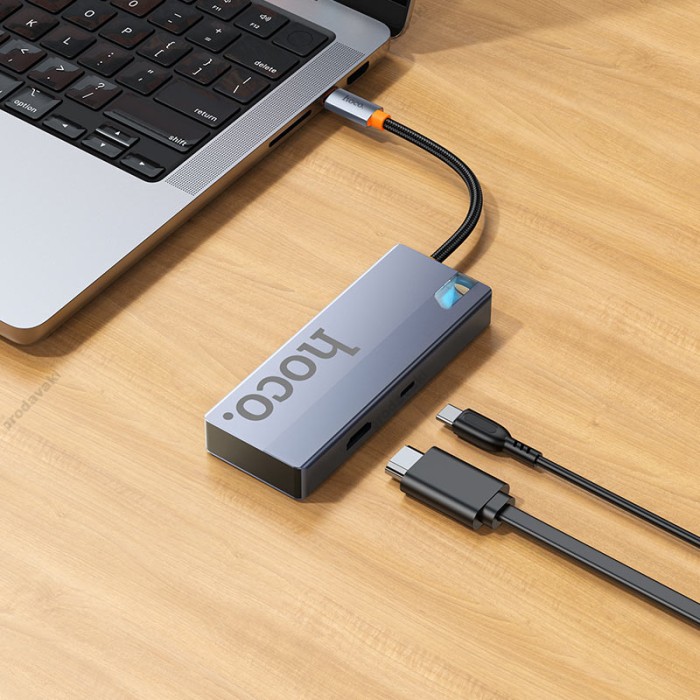 USB-Хаб HOCO HB50 Wow multi-function converter 5в1 HDMI+PD+3xUSB 3.0 Gtey