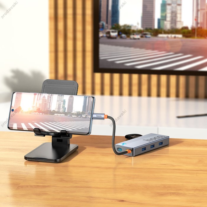 USB-Хаб HOCO HB50 Wow multi-function converter 5в1 HDMI+PD+3xUSB 3.0 Gtey