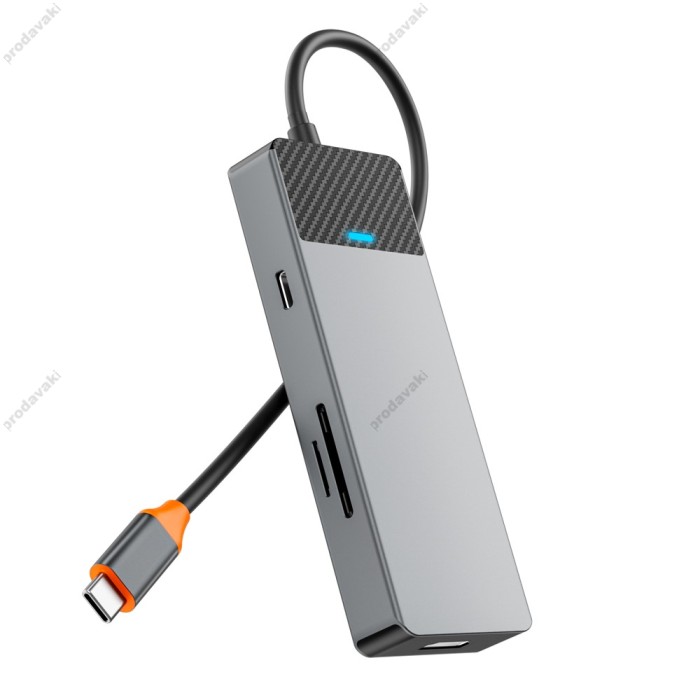 USB-Хаб Wiwu Linker A721HD Type-C 7в1 Type-C to HDMI+2xUSB 3.1+Type-C 3.1+SD+TF+PD Grey