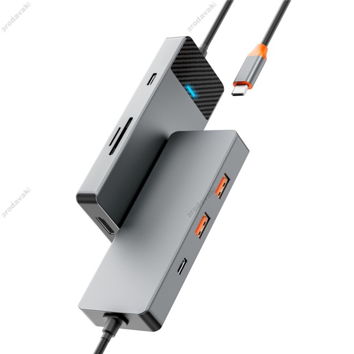 USB-Хаб Wiwu Linker A721HD Type-C 7в1 Type-C to HDMI+2xUSB 3.1+Type-C 3.1+SD+TF+PD Grey