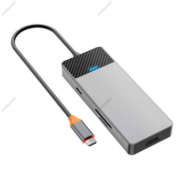 USB-Хаб Wiwu Linker A721HD Type-C 7в1 Type-C to HDMI+2xUSB 3.1+Type-C 3.1+SD+TF+PD Grey