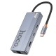 USB-Хаб HOCO HB52 Wow multi-function converter 6в1 Type-C to HDMI+RJ45+SD+TF+PD+Type-C 3.0+2xUSB 3.0 Grey