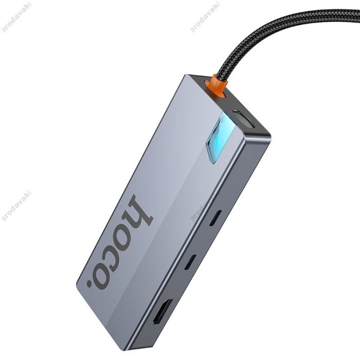 USB-Хаб HOCO HB52 Wow multi-function converter 6в1 Type-C to HDMI+RJ45+SD+TF+PD+Type-C 3.0+2xUSB 3.0 Grey