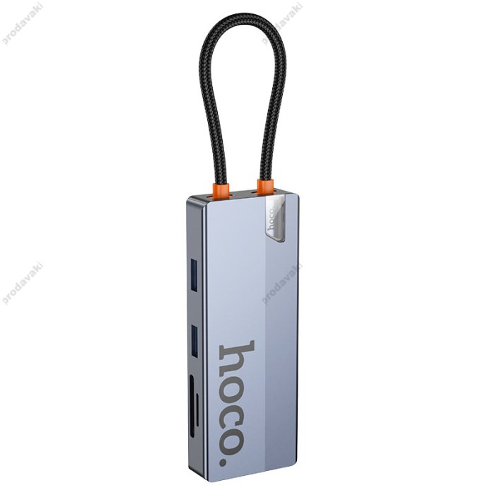 USB-Хаб HOCO HB52 Wow multi-function converter 6в1 Type-C to HDMI+RJ45+SD+TF+PD+Type-C 3.0+2xUSB 3.0 Grey