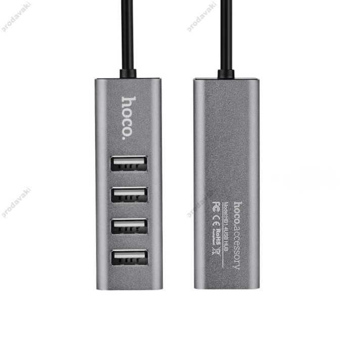 USB-Хаб Hoco HB1 USB Line machine USB to 4xUSB 2.0 Grey