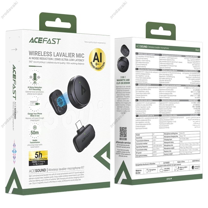 Бездротовий мікрофон ACEFAST R7 wireless lavalier microphone Type-C 1 мікрофон Black