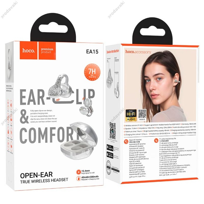Бездротові Bluetooth навушники HOCO EA15 Triumph clip-on true wireless headsett BT 6.0 Silver