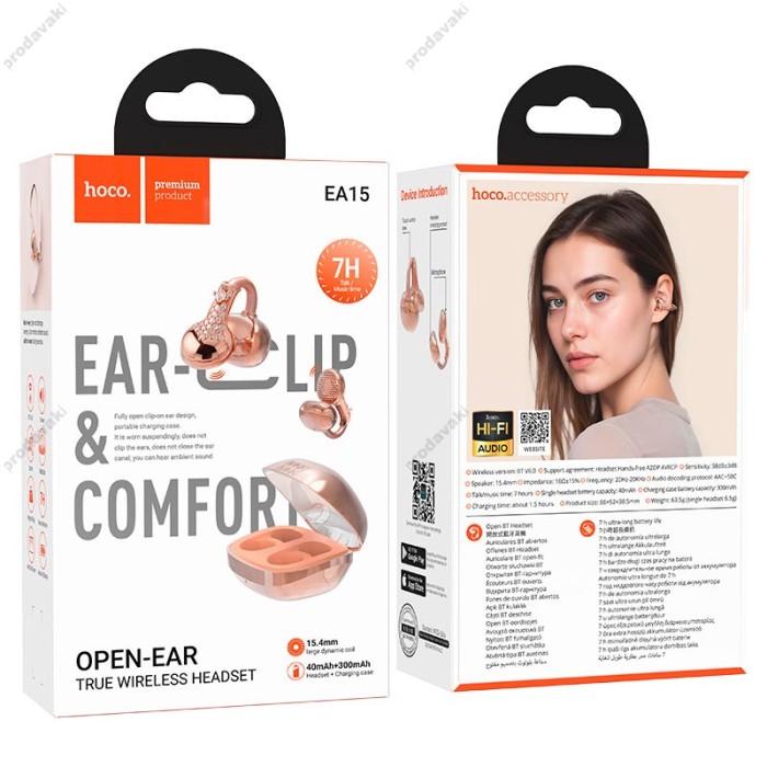 Бездротові Bluetooth навушники HOCO EA15 Triumph clip-on true wireless headsett BT 6.0 Rose-gold