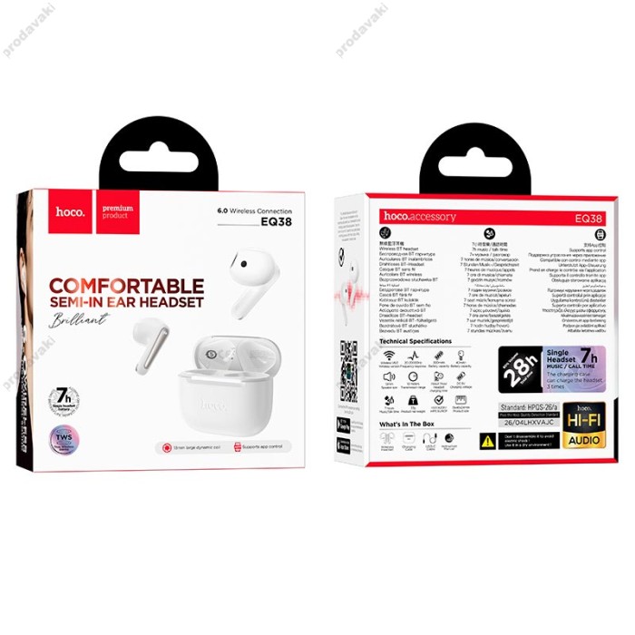 Бездротові Bluetooth навушники Hoco EQ38 Cadence true wireless BT headset BT 6.0 White