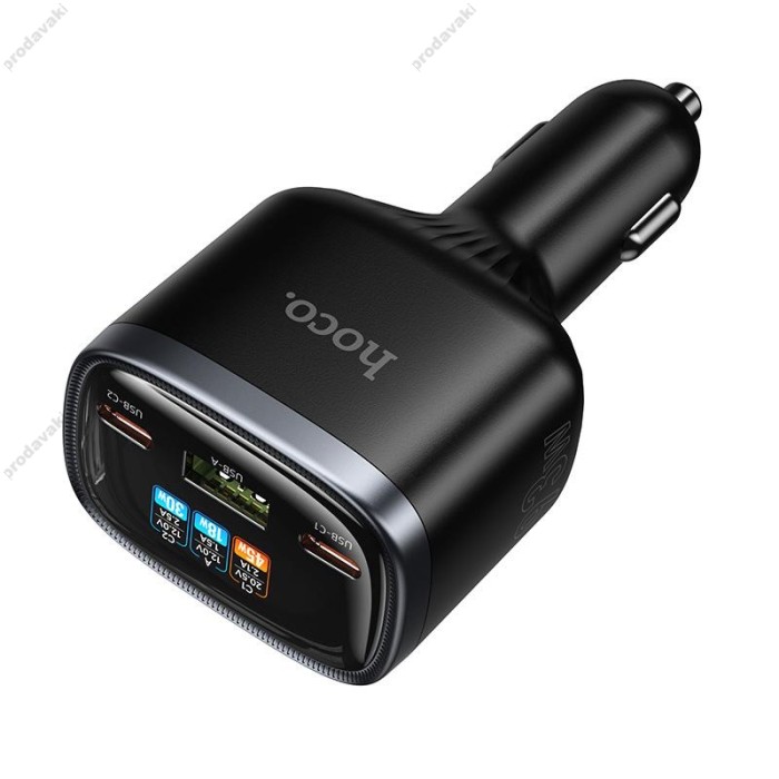 Автомобільний зарядний пристрій HOCO Z70 Speed car charger with TFT display 93W Black