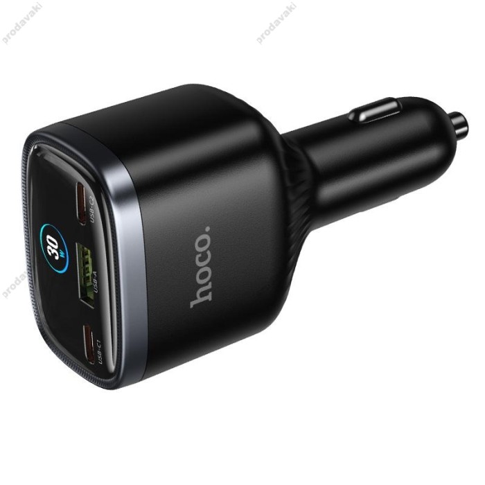 Автомобільний зарядний пристрій HOCO Z70 Speed car charger with TFT display 93W Black