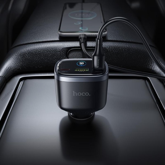Автомобільний зарядний пристрій HOCO Z70 Speed car charger with TFT display 93W Black
