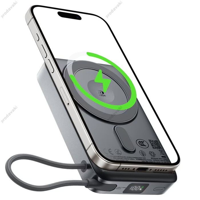 Повербанк портативний акумулятор Power bank ACEFAST M40 magnetic fast charging with holder and cable 22.5W 10000 mAh Grey