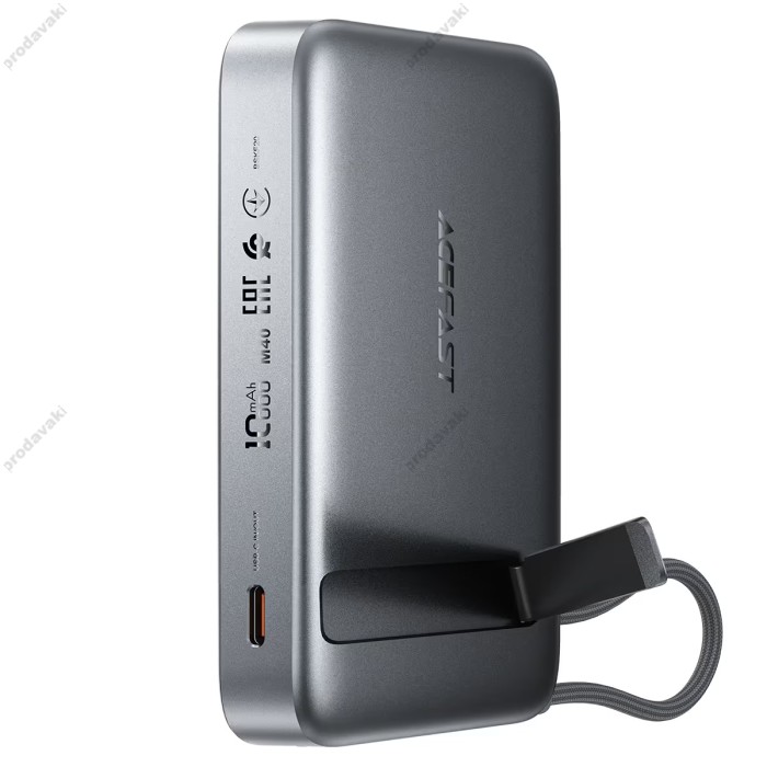 Повербанк портативний акумулятор Power bank ACEFAST M40 magnetic fast charging with holder and cable 22.5W 10000 mAh Grey