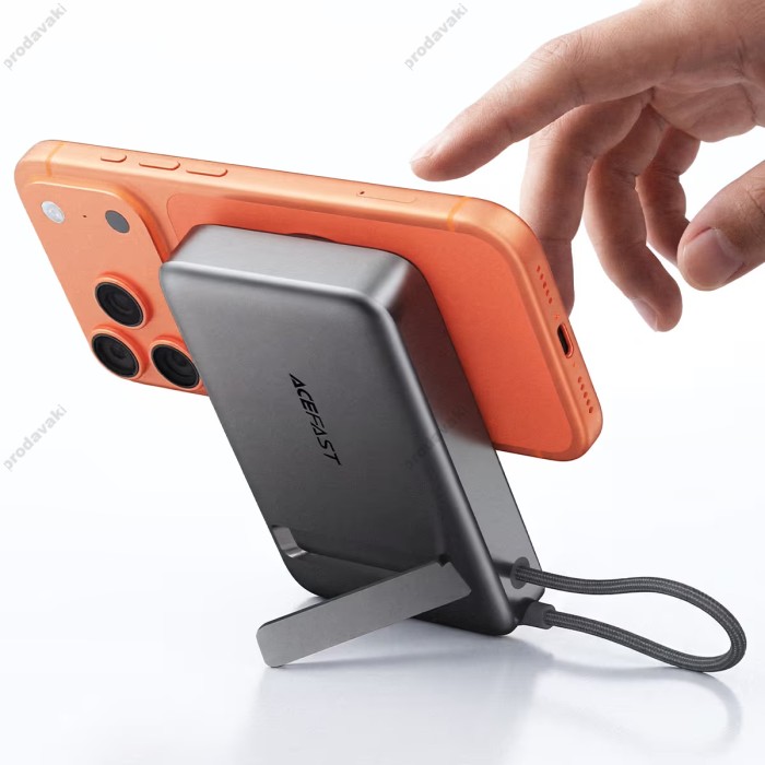 Повербанк портативний акумулятор Power bank ACEFAST M40 magnetic fast charging with holder and cable 22.5W 10000 mAh Grey