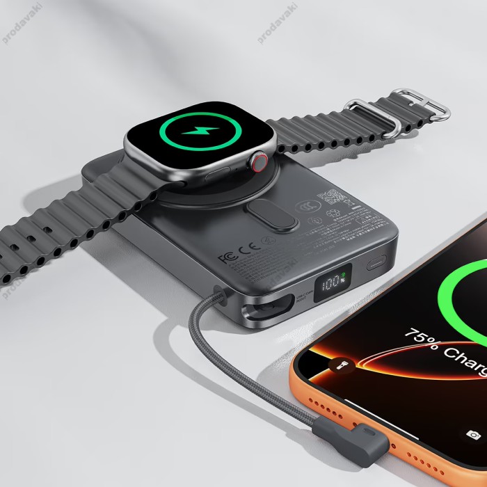 Повербанк портативний акумулятор Power bank ACEFAST M40 magnetic fast charging with holder and cable 22.5W 10000 mAh Grey