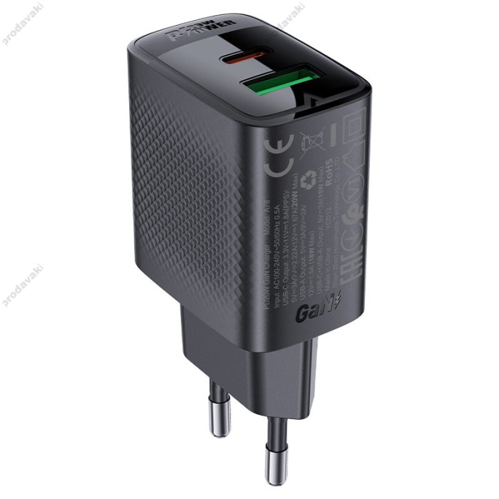 Мережевий зарядний пристрій ACEFAST A78 GaN Fast Charge Wall Charge 20W Black