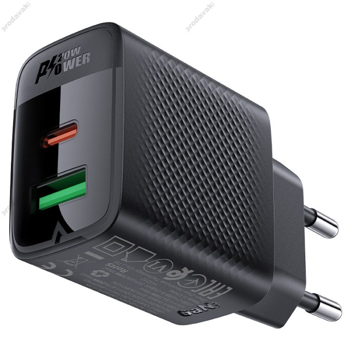 Мережевий зарядний пристрій ACEFAST A78 GaN Fast Charge Wall Charge 20W Black