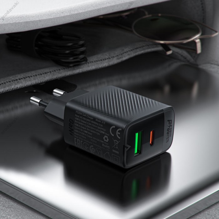 Мережевий зарядний пристрій ACEFAST A78 GaN Fast Charge Wall Charge 20W Black