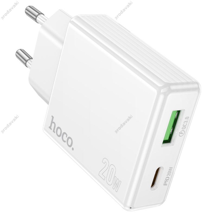 Мережевий зарядний пристрій Hoco C142A Direct charger Type-C cable 20W White