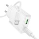 Мережевий зарядний пристрій Hoco C142A Direct charger Type-C cable 20W White