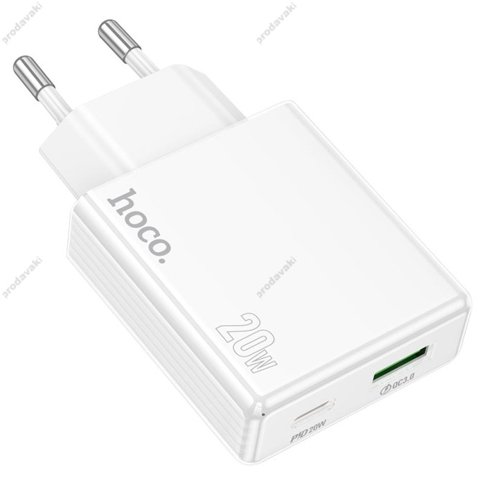 Мережевий зарядний пристрій Hoco C142A Direct charger Type-C cable 20W White
